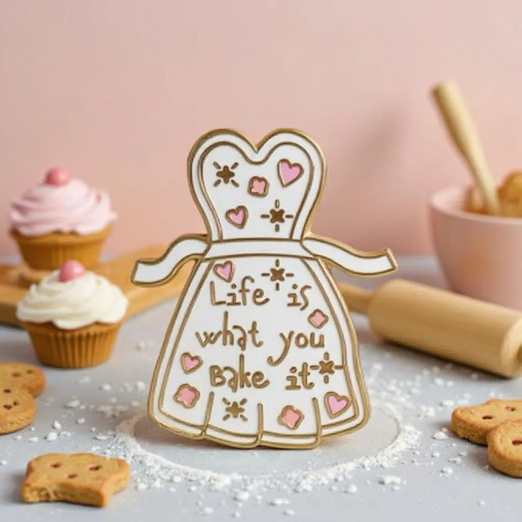 Whimsical Baker: Apron, kawaii enamel pin