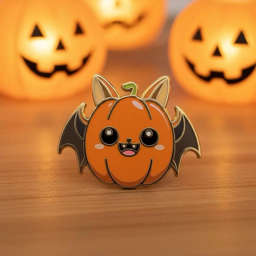 Bat Pumpkin, witchy enamel pin