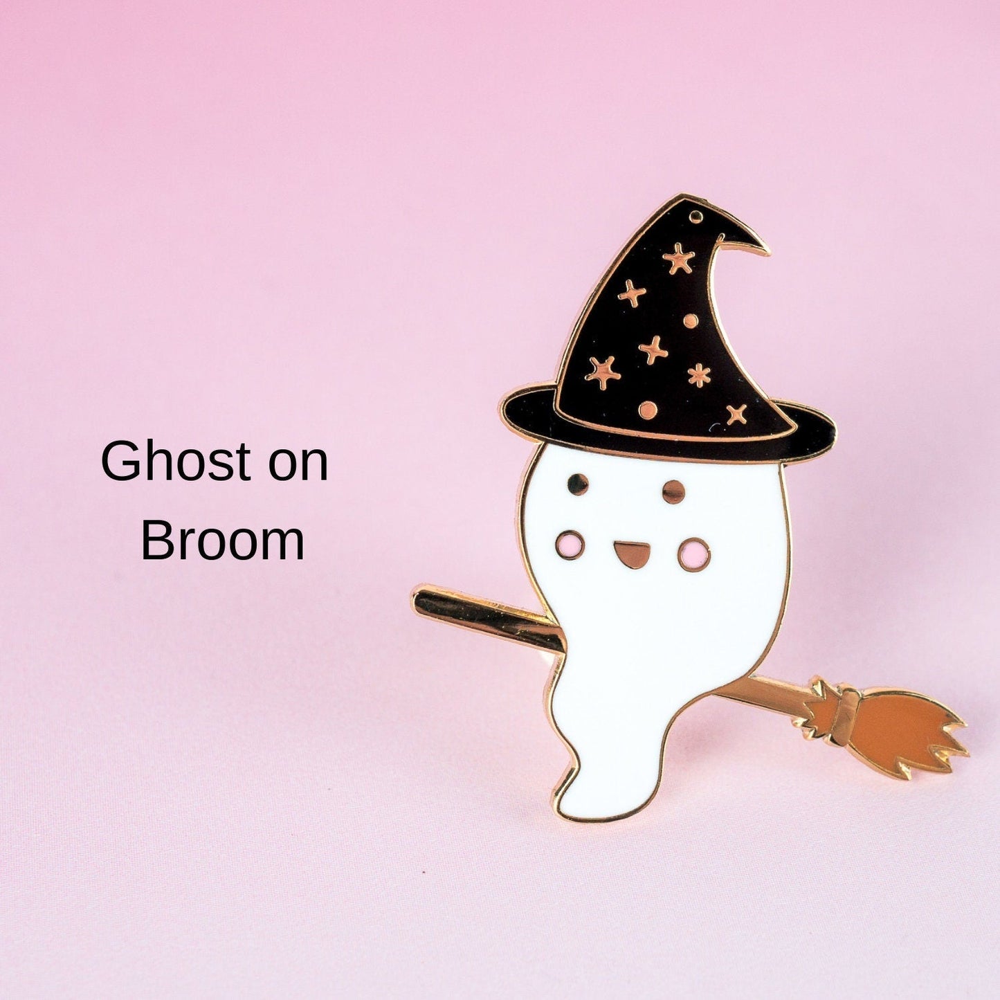 Broom Ghost, witchy enamel pin