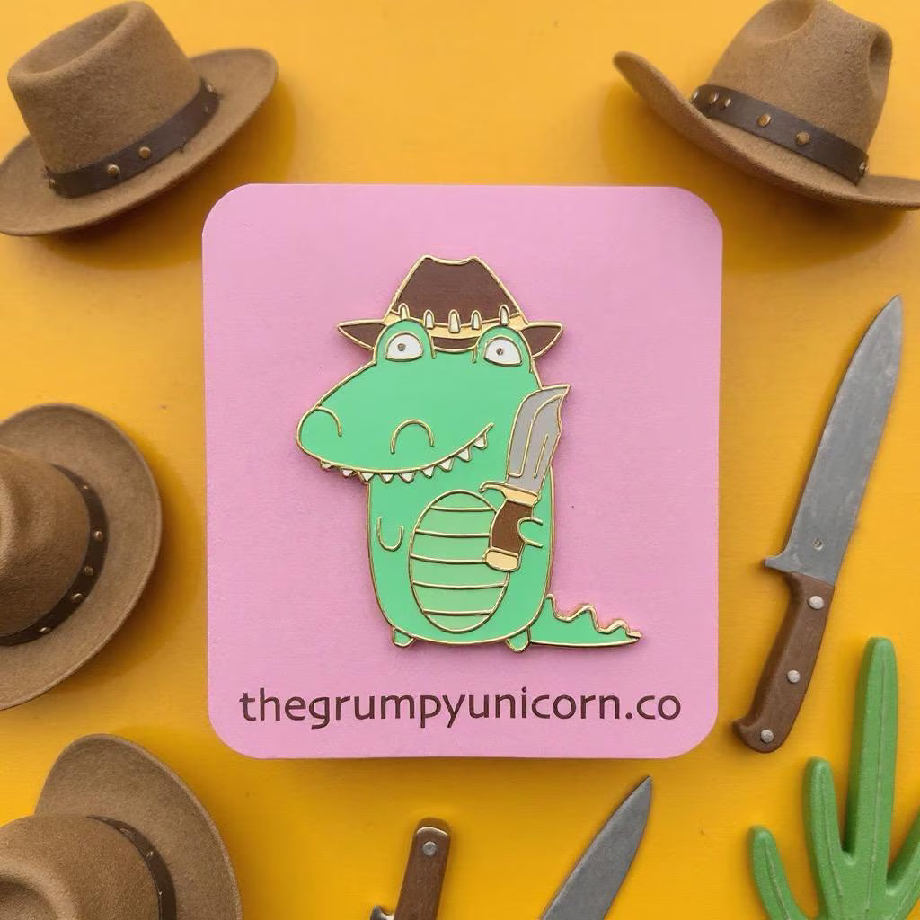 Croc Dundee, kawaii enamel pin