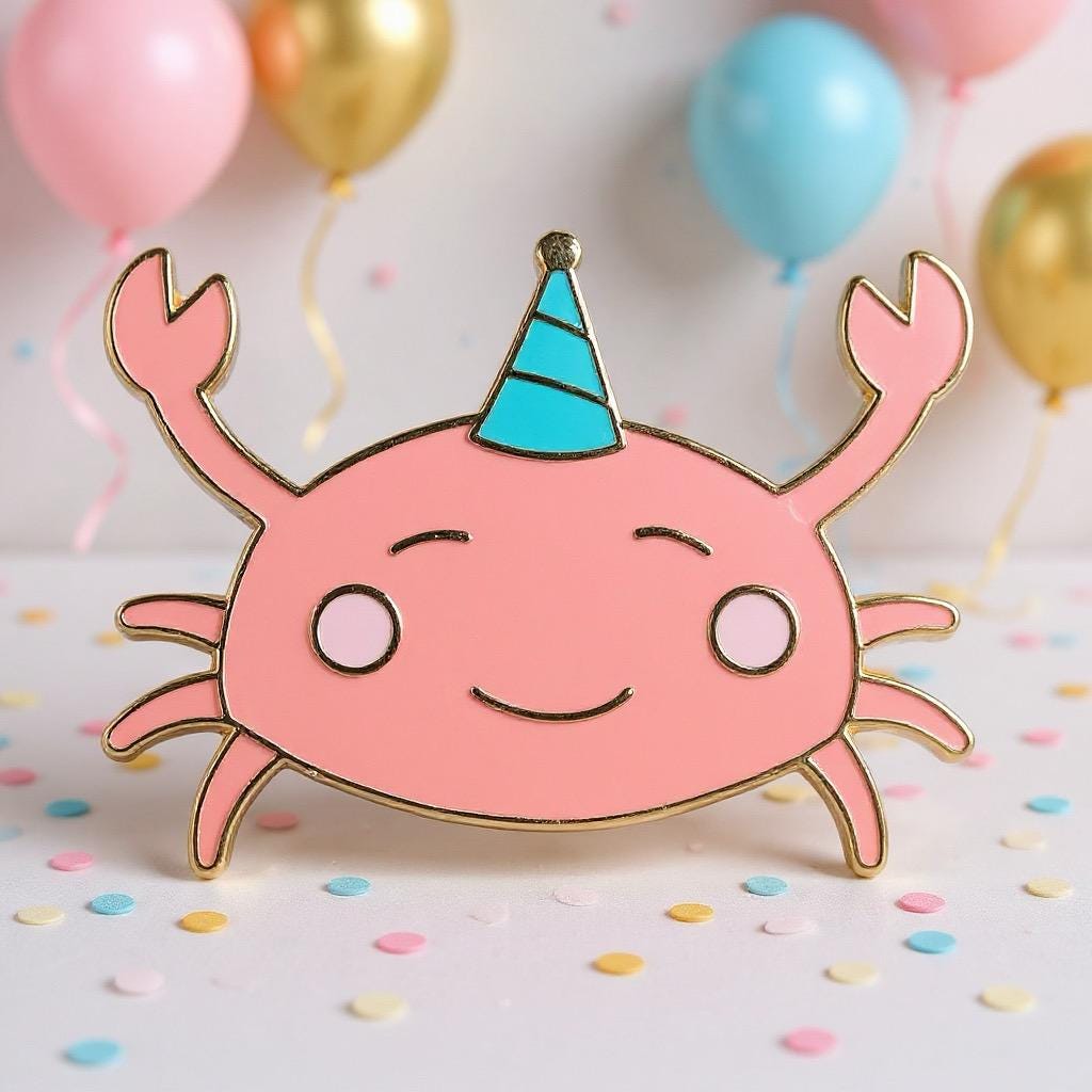 Party Crabby, kawaii enamel pin