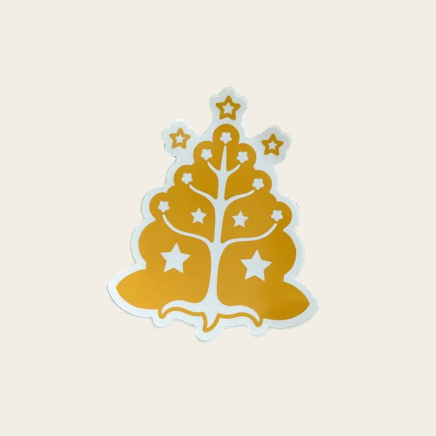 White Tree of Gondor sticker - gold tree with stars and white outline, LOTR symbol of the kingdom of Gondor