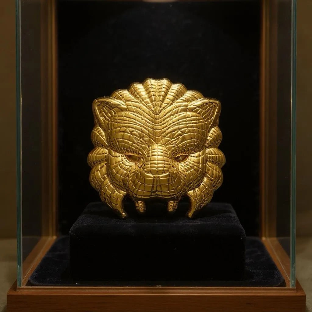 Lion Mask enamel pin — back showing 2 pin posts and rubber clutches