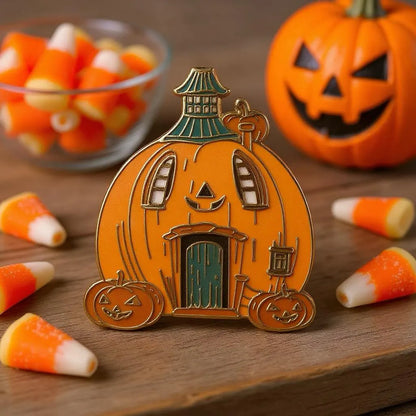 Pumpkin House, witchy enamel pin