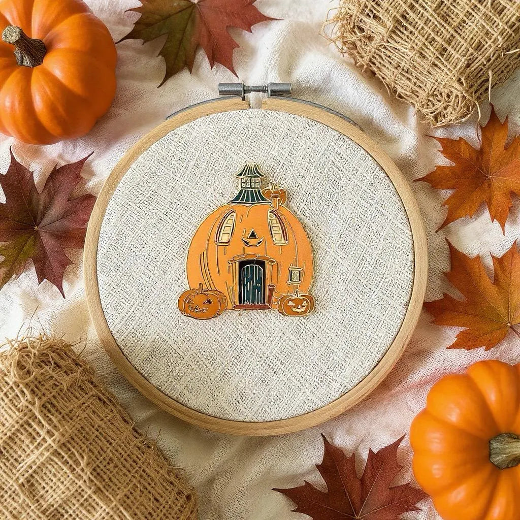 Pumpkin House, witchy enamel pin