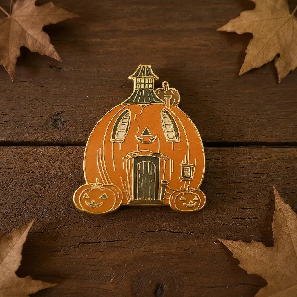 Pumpkin House, witchy enamel pin