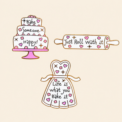Whimsical Baker Pin Set, kawaii pin pack