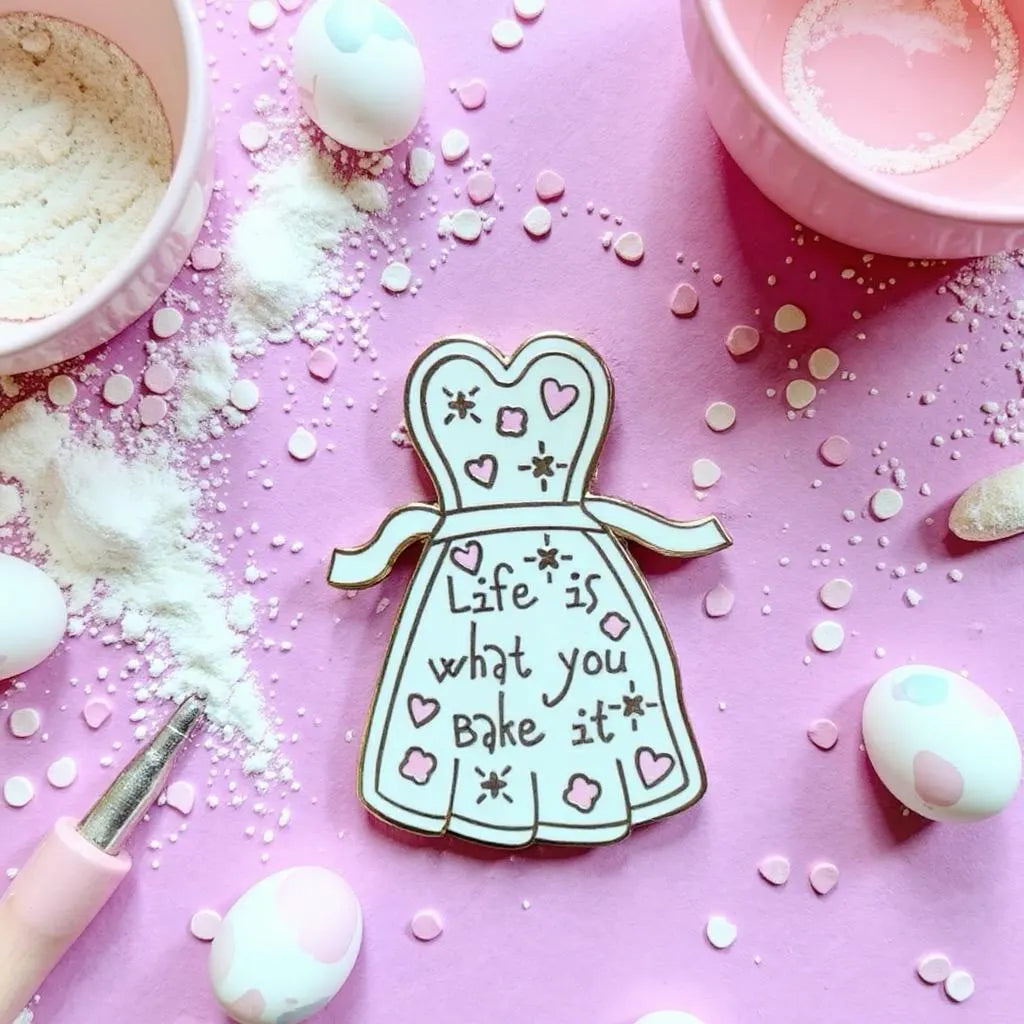 Whimsical Baker: Apron, kawaii enamel pin