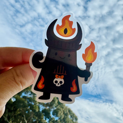 Barad-dûr Sticker held up against the sky to show the clear vinyl edge, LOTR sticker
