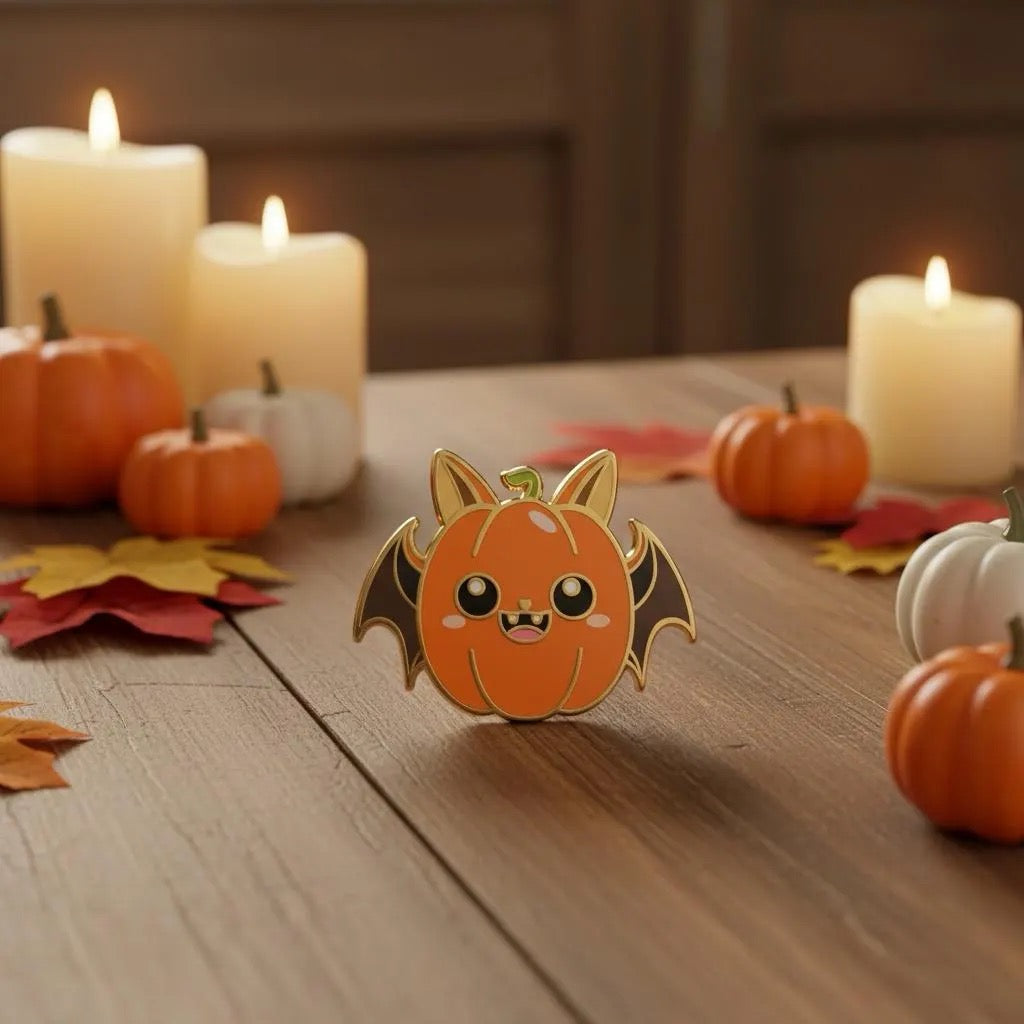 Bat Pumpkin, witchy enamel pin