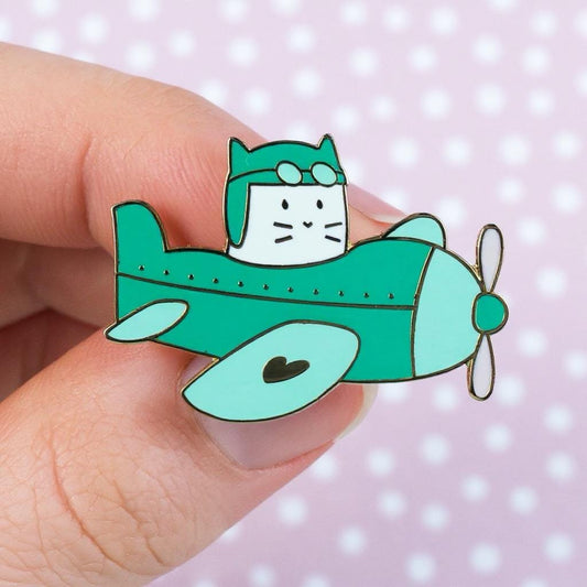Cat plane, cat enamel pin