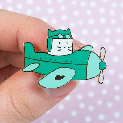 Cat plane, cat enamel pin