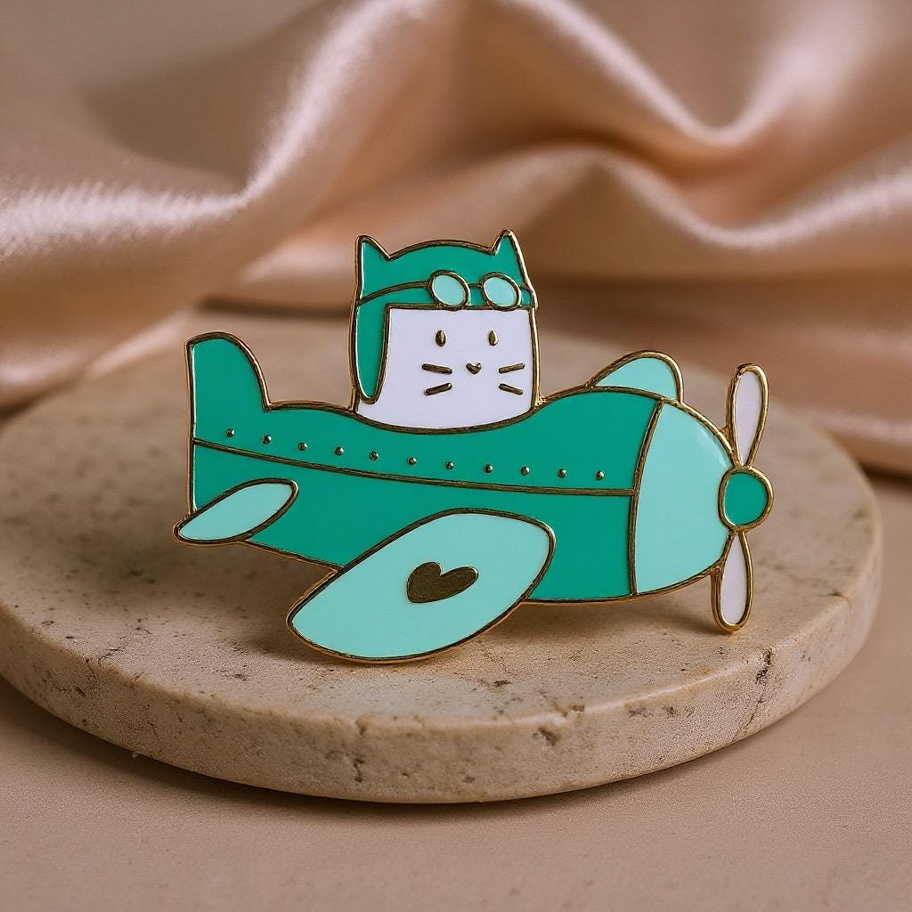 Cat plane, cat enamel pin