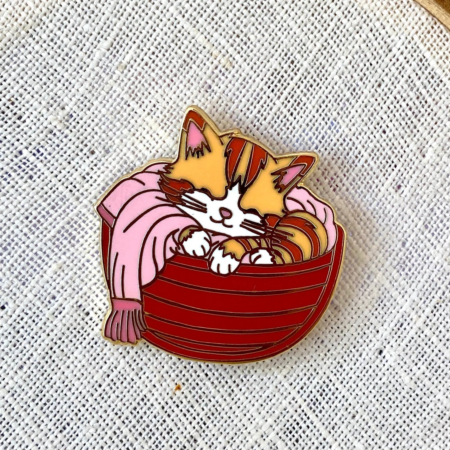 A Cat ... in a Basket, cat enamel pin