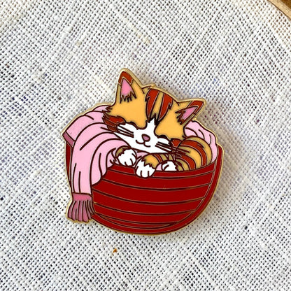 A Cat ... in a Basket, cat enamel pin
