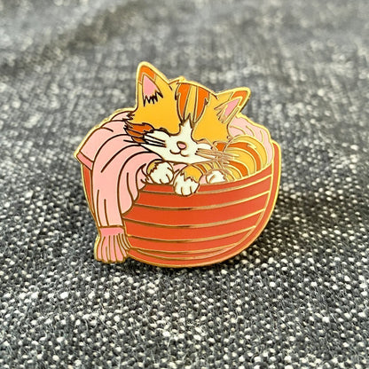 A Cat ... in a Basket, cat enamel pin