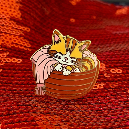 A Cat ... in a Basket, cat enamel pin