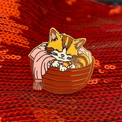 A Cat ... in a Basket, cat enamel pin