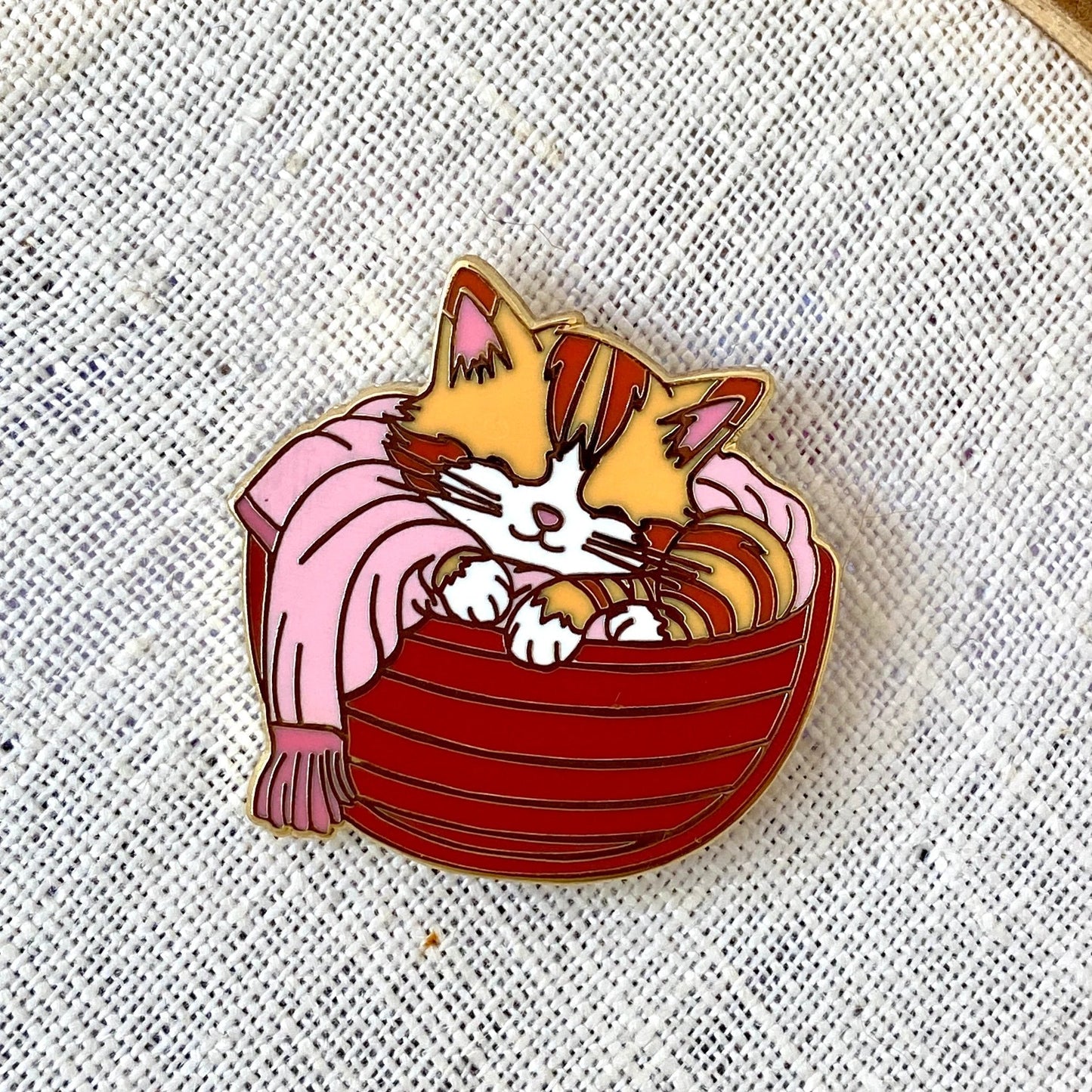 A Cat ... in a Basket, cat enamel pin