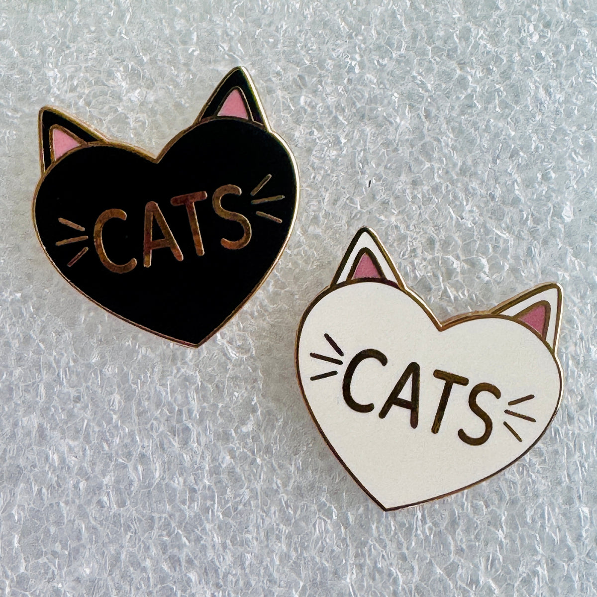 CATS heart enamel pins in black and white with gold plating, cat ears and whiskers, cat lover gift by The Grumpy Unicorn