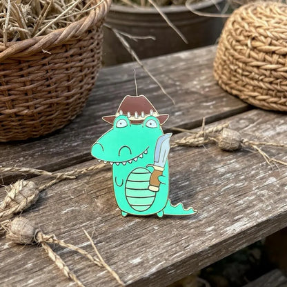 Croc Dundee, kawaii enamel pin