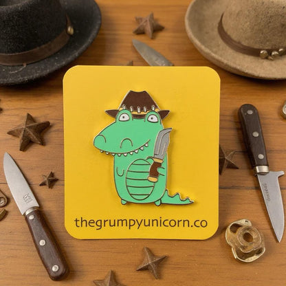 Croc Dundee, kawaii enamel pin