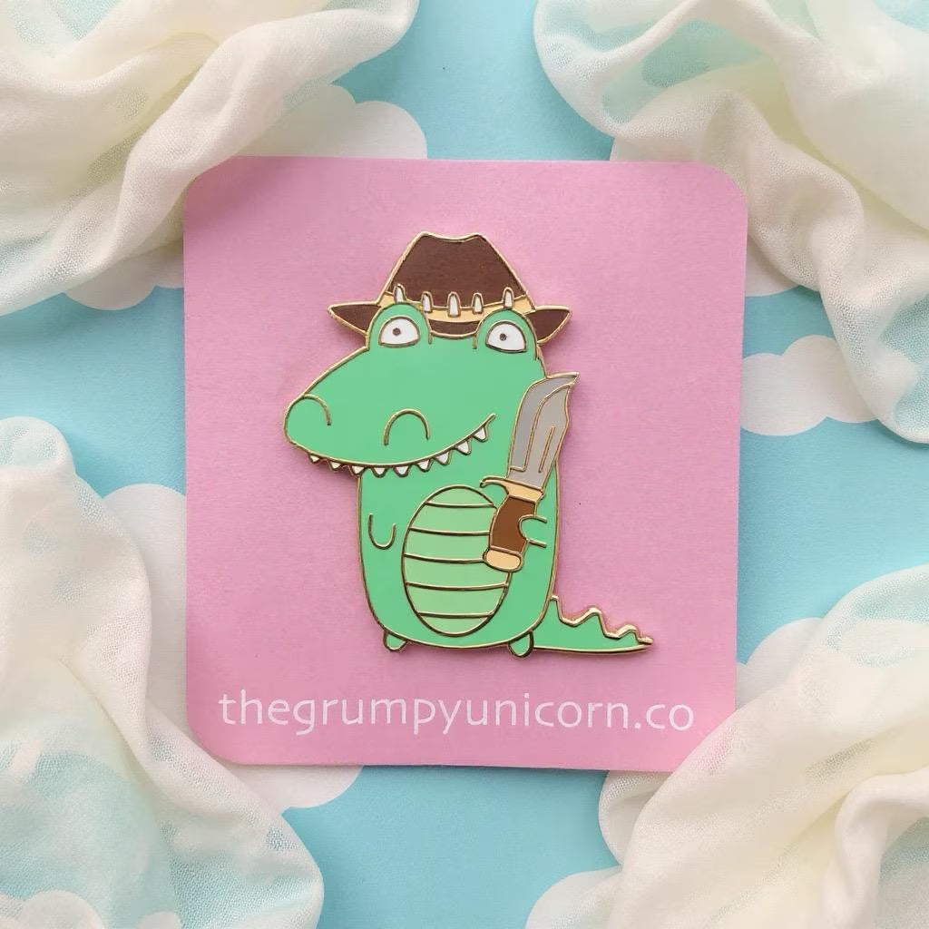 Croc Dundee, kawaii enamel pin