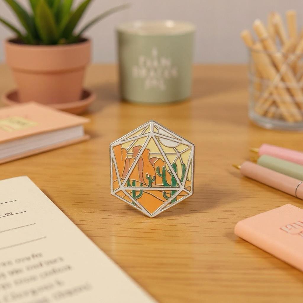 D20 Dice Desert Mirage, D&D enamel pin