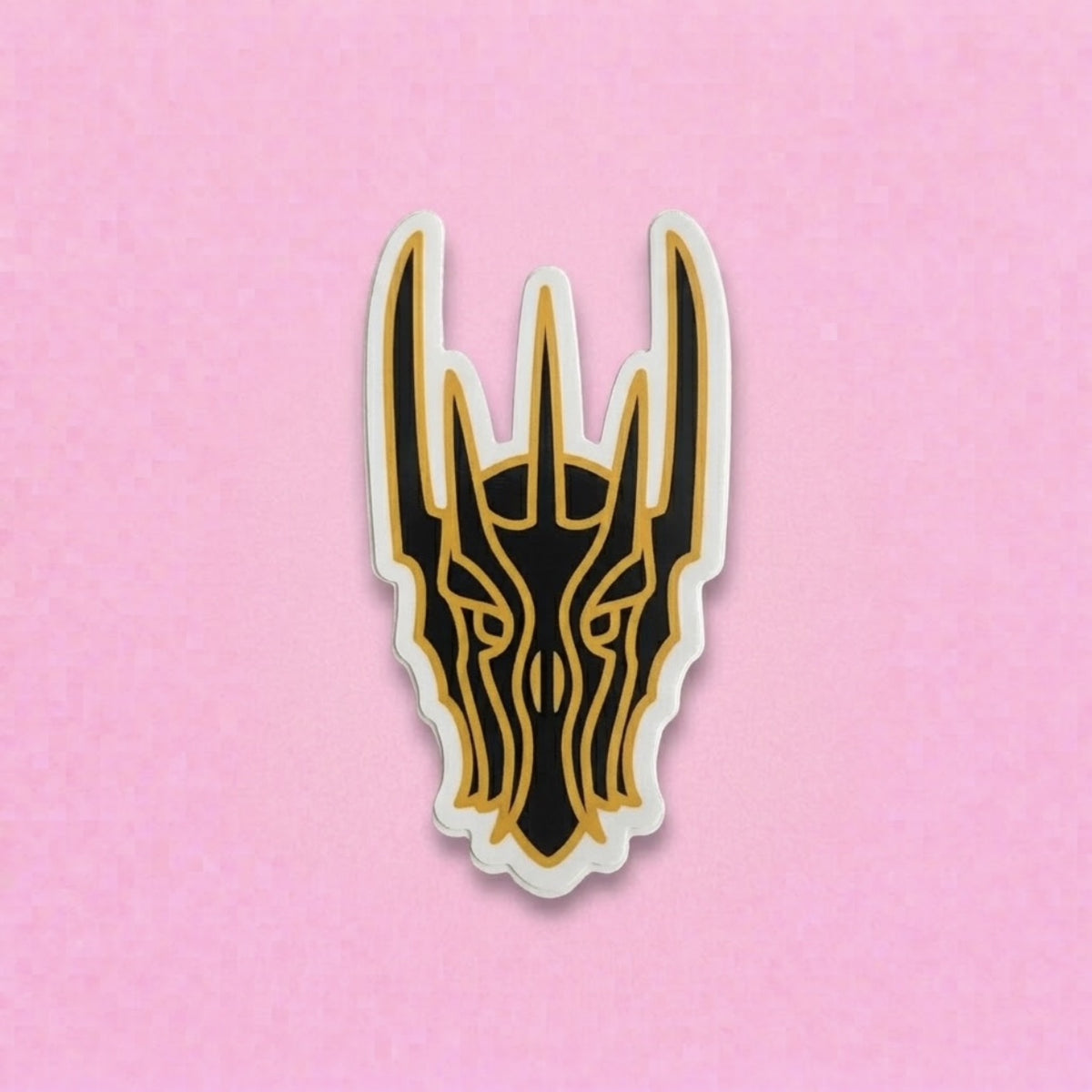 Dark Lord Helmet Sticker, spiked black and gold helmet of the Dark Lord, LOTR sticker