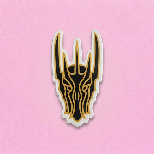 Dark Lord Helmet Sticker, spiked black and gold helmet of the Dark Lord, LOTR sticker