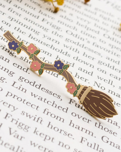 Enchanted Broom, witchy enamel pin
