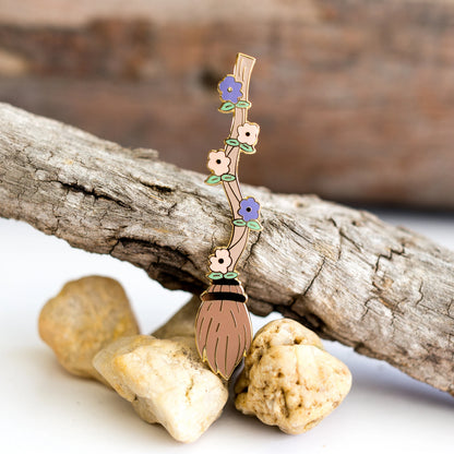 Enchanted Broom, witchy enamel pin