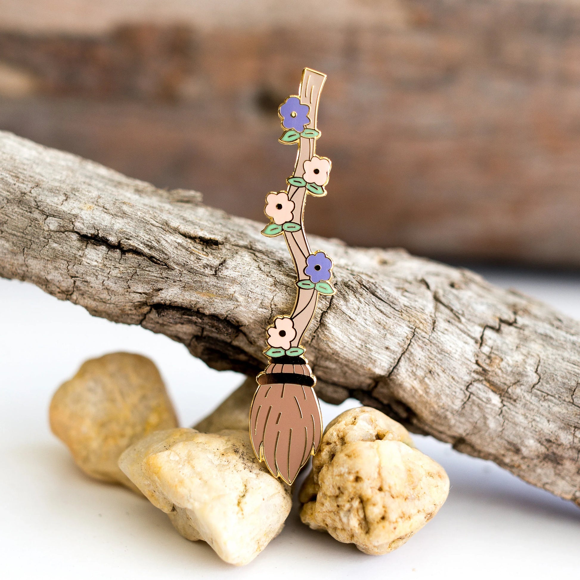 Enchanted Broom, witchy enamel pin
