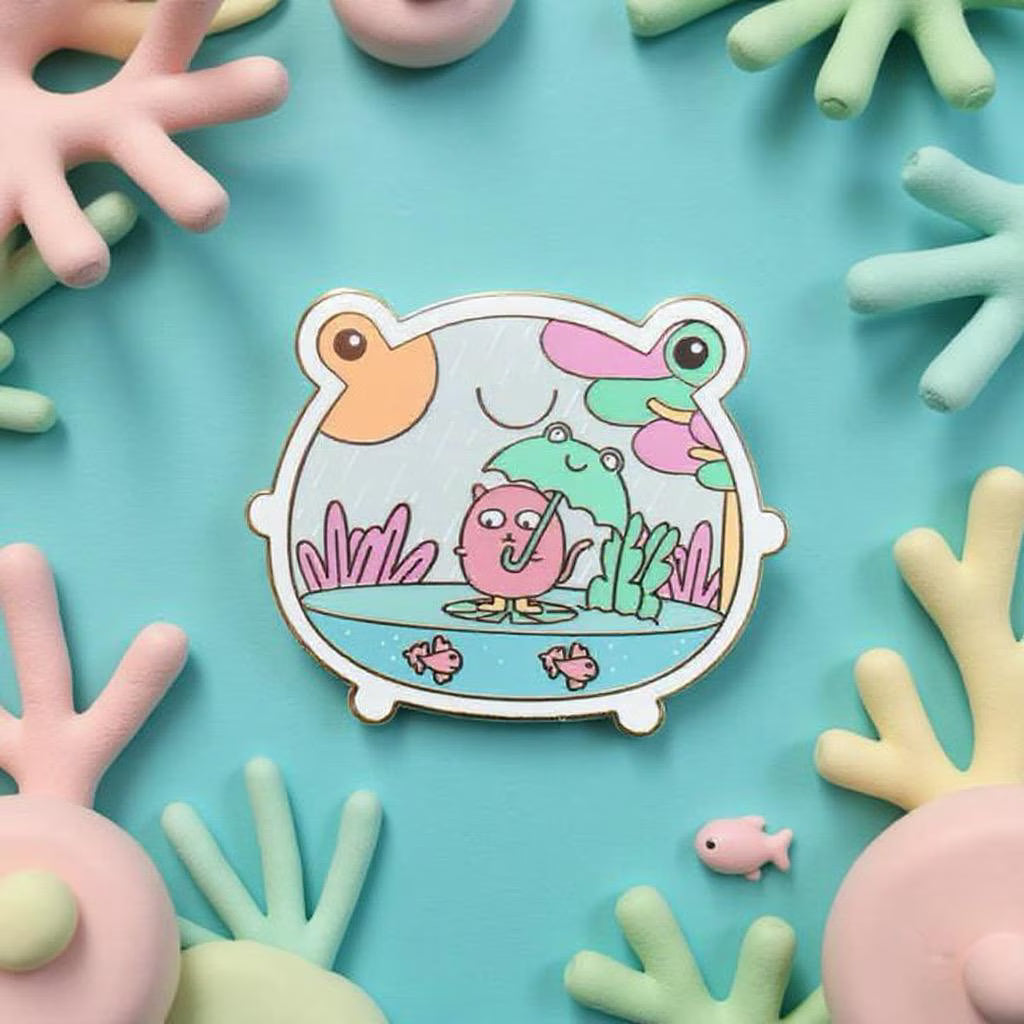 Frog Terrarium, frog enamel pin