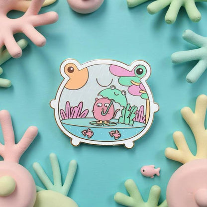 Frog Terrarium, frog enamel pin