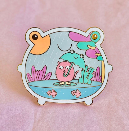 Frog Terrarium, frog enamel pin