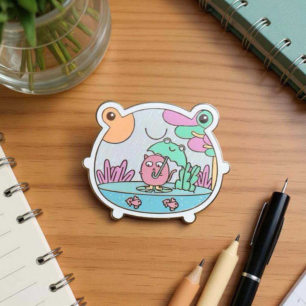 Frog Terrarium, frog enamel pin
