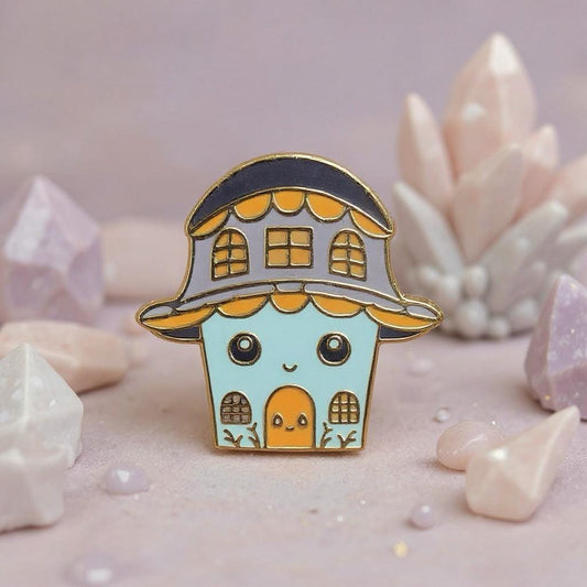 Mushroom House, witchy enamel pin
