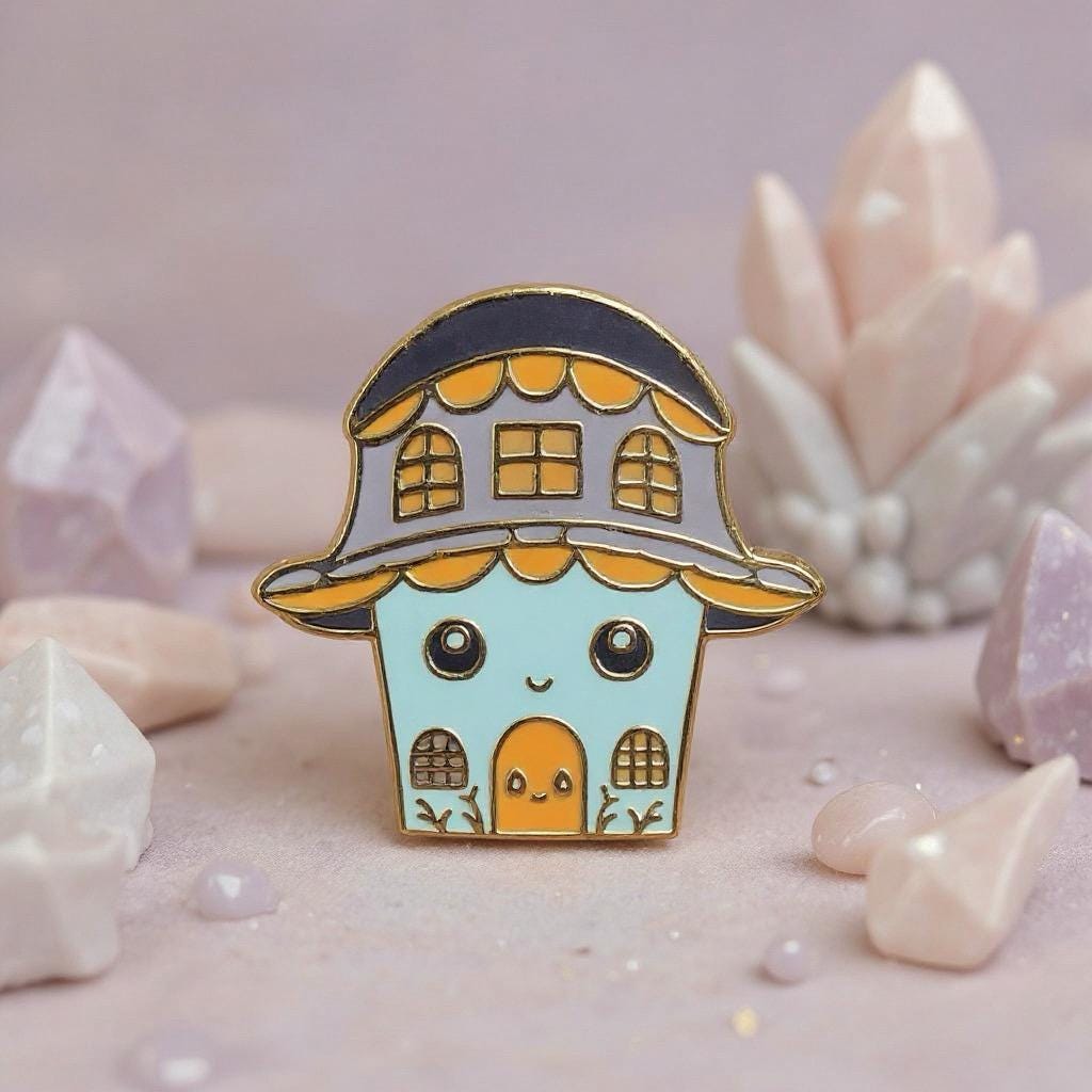 Mushroom House, witchy enamel pin