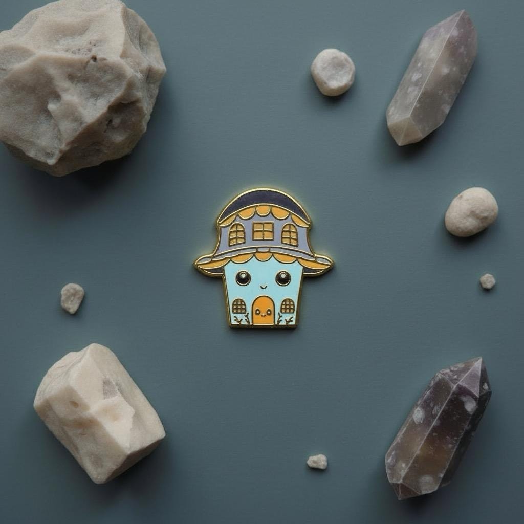 Mushroom House, witchy enamel pin