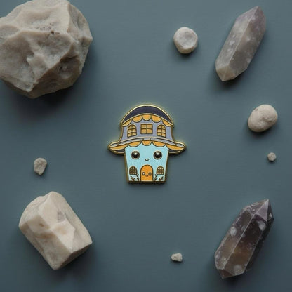 Mushroom House, witchy enamel pin