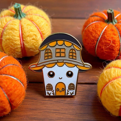Mushroom House, witchy enamel pin