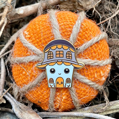 Mushroom House, witchy enamel pin