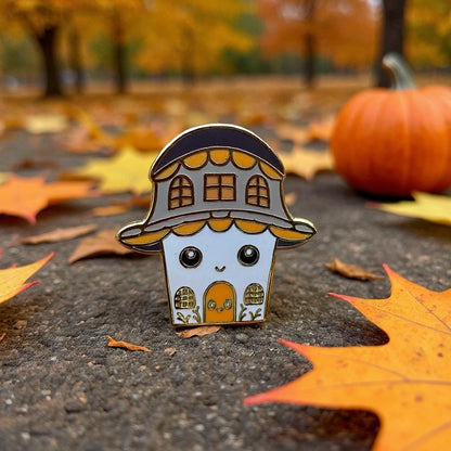 Mushroom House, witchy enamel pin