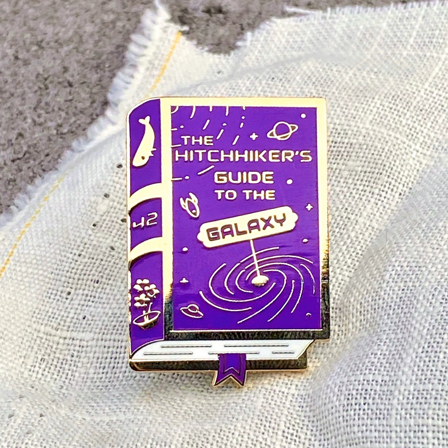 Hitchhiker's Guide, literary enamel pin