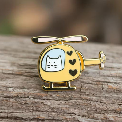 Helicopter Frank, cat enamel pin