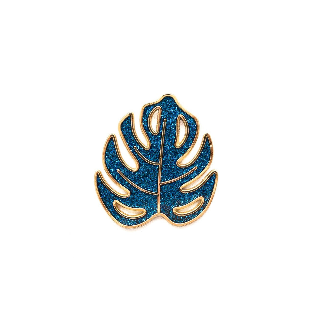 Blue Glitter Monstera Leaf Pin