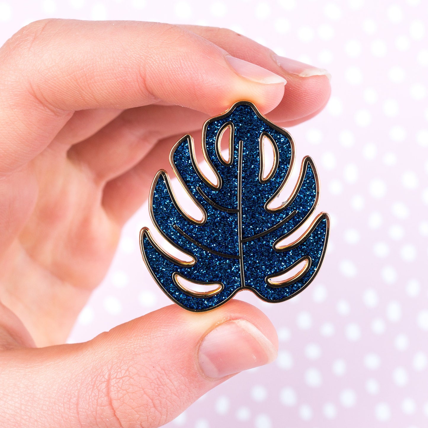Blue Glitter Monstera Leaf Pin