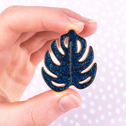 Blue Glitter Monstera Leaf Pin