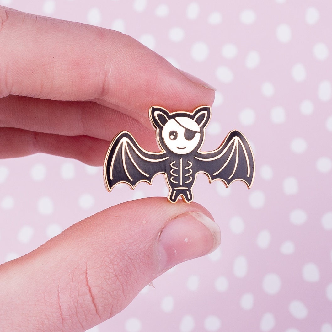 Skeleton Bat Needle Minder, gold finish enamel skeleton bat needle minder for cross stitch